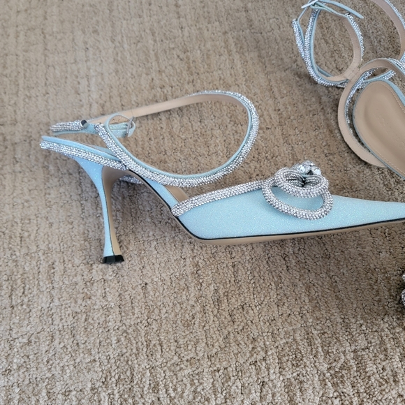 MACH & MACH Glitter Double Crystal Bow Pointed Toe Pump in Baby Blue, Size 40 - Picture 8 of 13